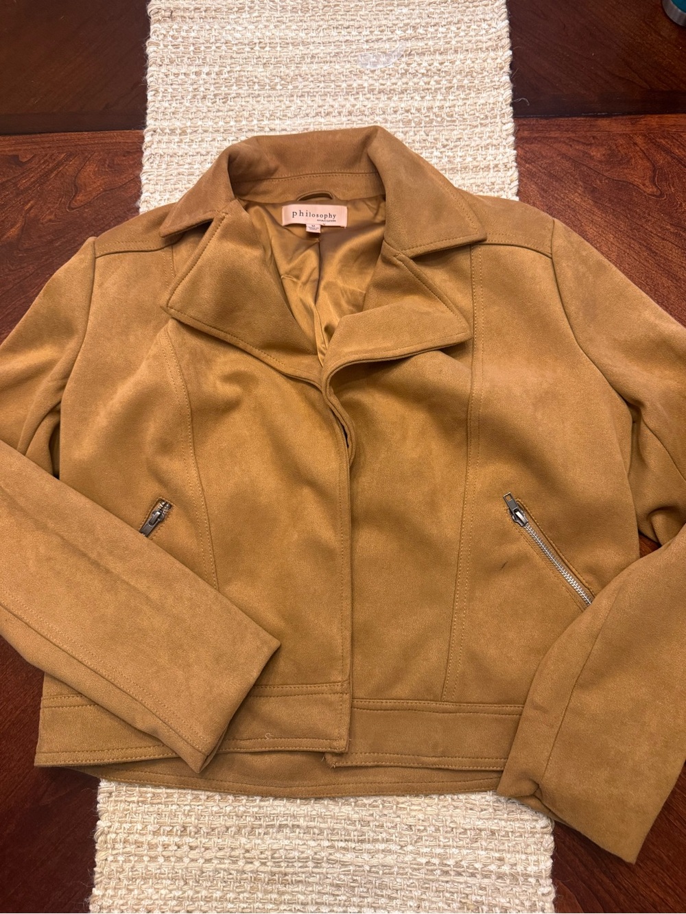 Philosophy Tan Soft Faux Suede Moto Jacket